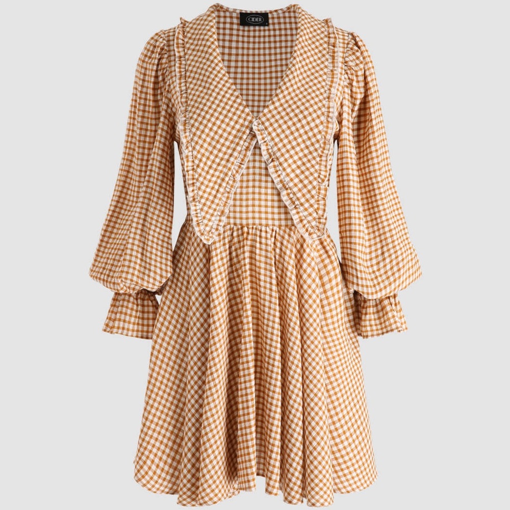 NWT Cider collared long sleeve gingham dress